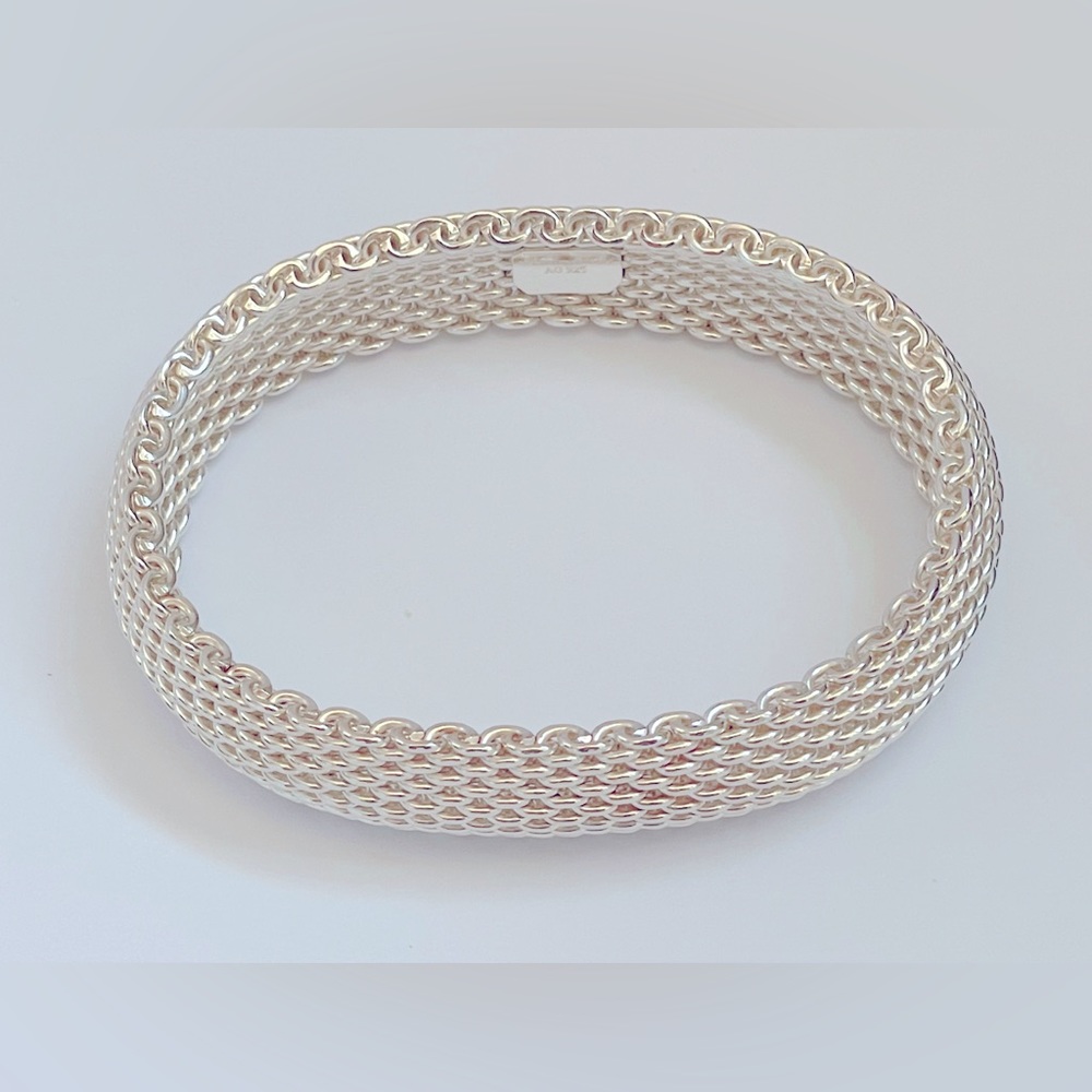 Tiffany & Co Sommerset Mesh Sterling Silver Bangle Bracelet size Medium